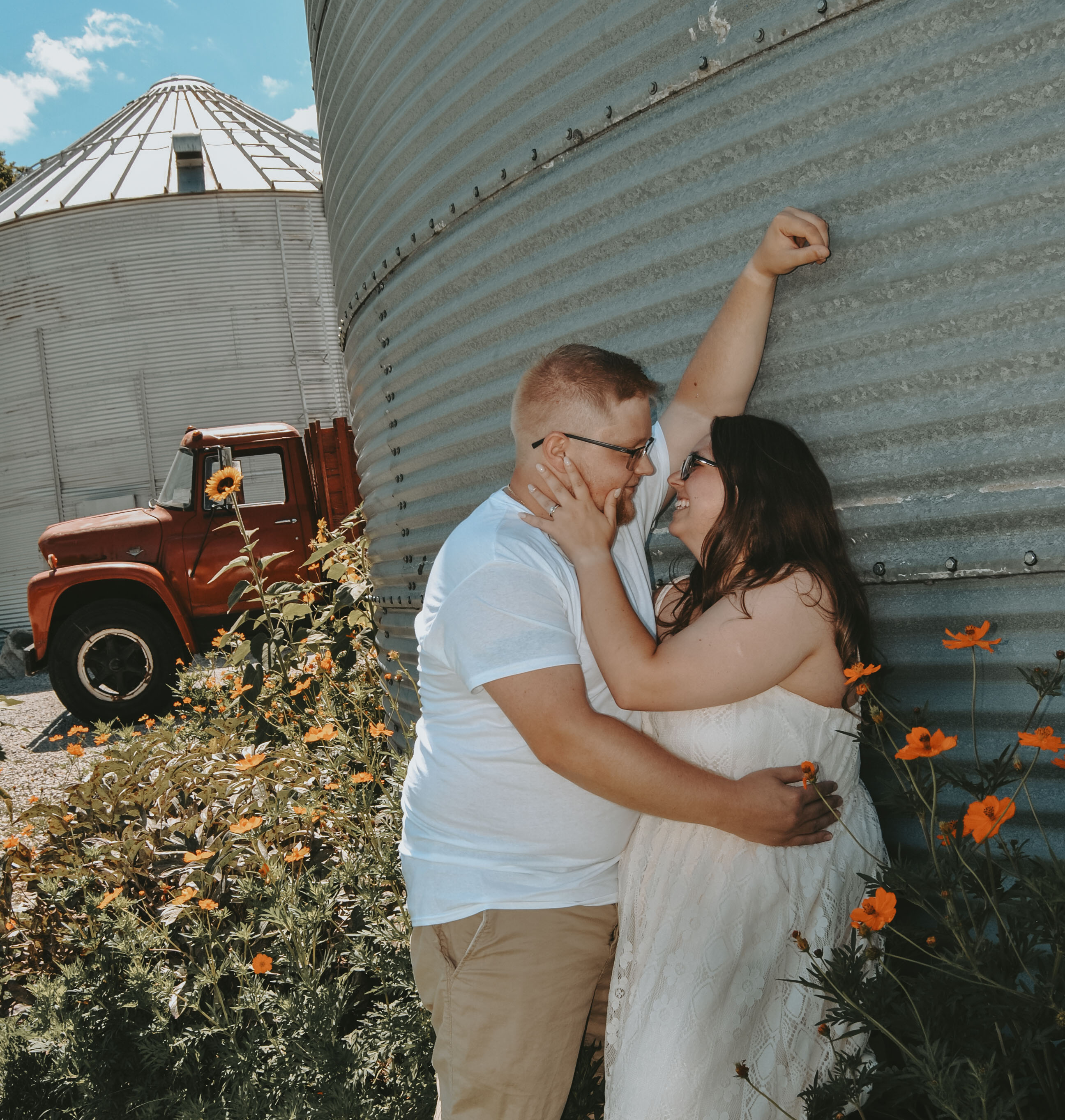 Joyful couple embracing outdoors